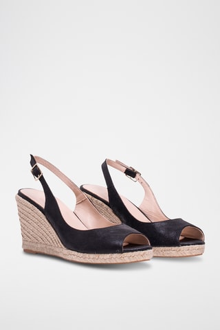 Leren Sandalen met Sleehak - Zwart