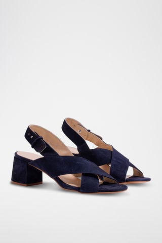 Leren Sandalen met Hak - Marineblauw