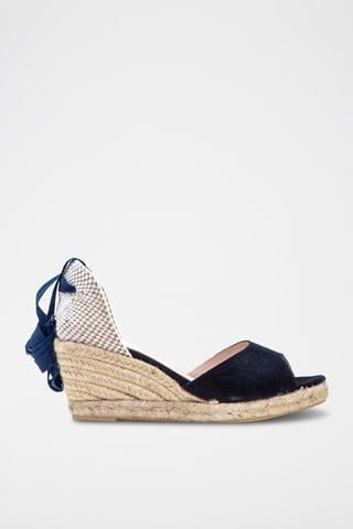 Nubuck Sandalen met Sleehak - Marineblauw