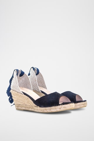 Nubuck Sandalen met Sleehak - Marineblauw