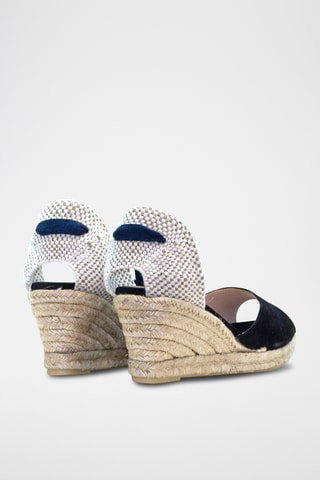 Nubuck Sandalen met Sleehak - Marineblauw