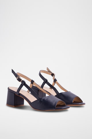 Leren Sandalen met Hak - Marineblauw