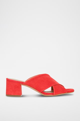 Nubuck Muiltjes met Hak - Koraalrood