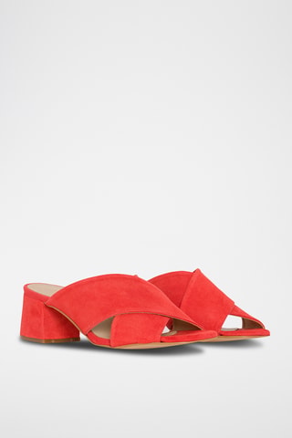 Nubuck Muiltjes met Hak - Koraalrood