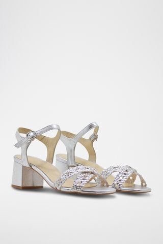 Leren Sandalen met Hak - Zilverkleurig