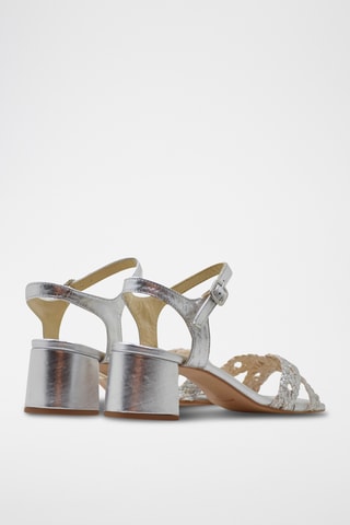 Leren Sandalen met Hak - Zilverkleurig