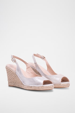 Leren Sandalen met Sleehak - Zilverkleurig