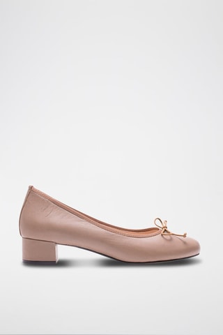 Leren Ballerina's met Hak - Taupe