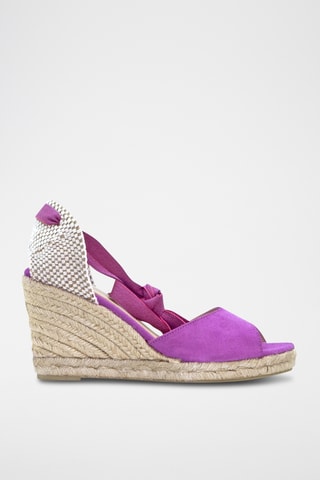 Nubuck Sandalen met Sleehak - Fuchsia