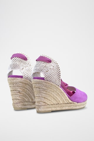 Nubuck Sandalen met Sleehak - Fuchsia
