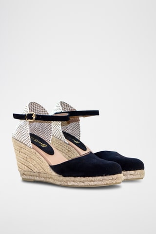 Leren Espadrilles met met Sleehak - Marineblauw