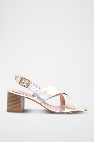 Leren Sandalen met Hak - Zilverkleurig