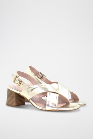 Leren Sandalen met Hak - Zilverkleurig