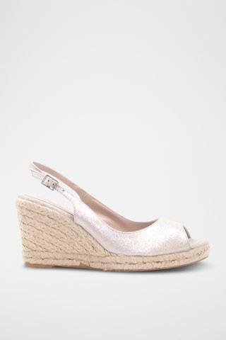 Leren Sandalen met Sleehak - Zilverkleurig