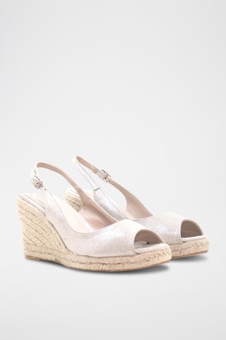 Leren Sandalen met Sleehak - Zilverkleurig