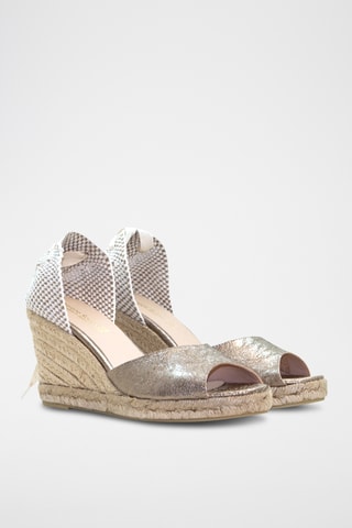 Leren Sandalen met Sleehak - Goudkleurig