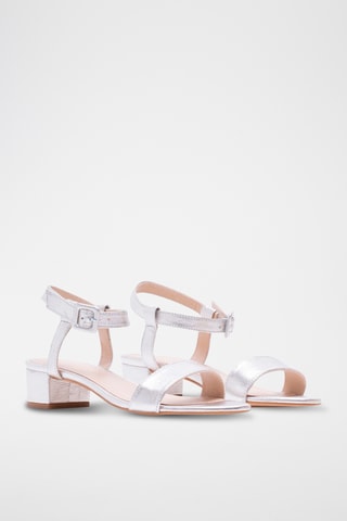 Leren Sandalen met Hak - Zilverkleurig