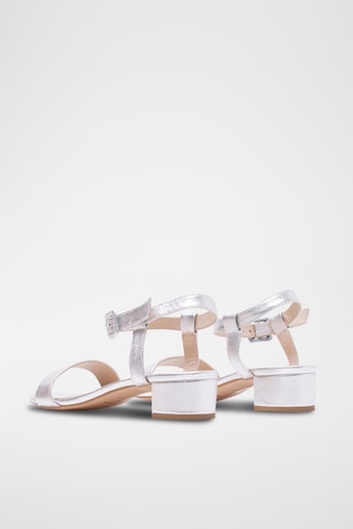 Leren Sandalen met Hak - Zilverkleurig