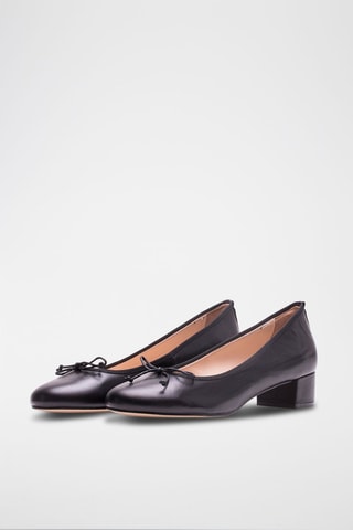 Leren Ballerina's met Hak Clara - Zwart