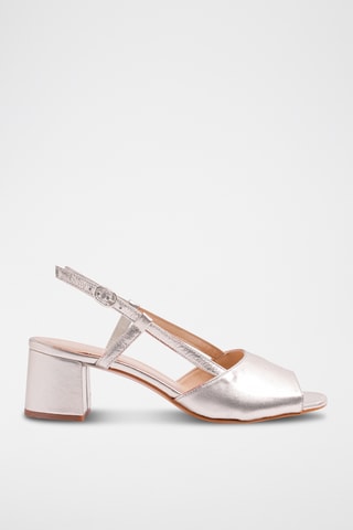 Leren Sandalen met Hak - Zilverkleurig