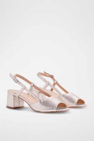 Leren Sandalen met Hak - Zilverkleurig