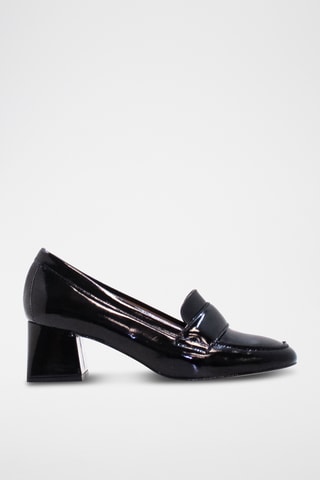 Lakleren Mocassins met Hak - Zwart