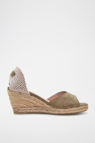 Nubuck Sandalen met Sleehak - Kaki
