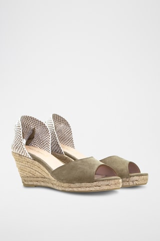 Nubuck Sandalen met Sleehak - Kaki