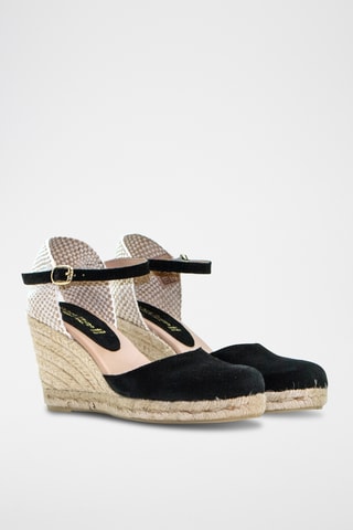 Nubuck Espadrilles met Sleehak - Zwart