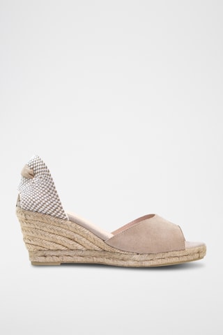 Nubuck Sandalen met Sleehak - Beige