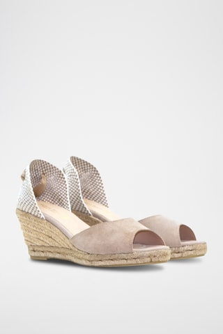 Nubuck Sandalen met Sleehak - Beige