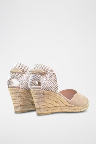 Nubuck Sandalen met Sleehak - Beige