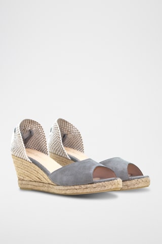 Nubuck Sandalen met Sleehak - Grijs