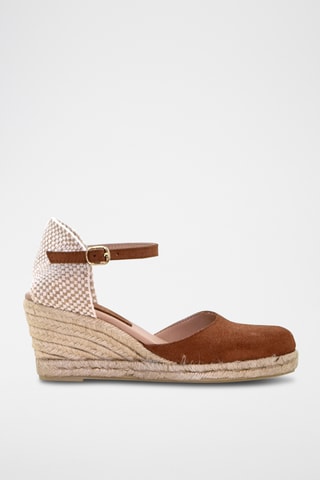 Leren Espadrilles met met Sleehak - Bruin