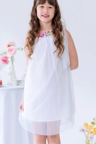 Vestido - Blanco, verde y rosa