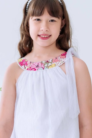 Vestido - Blanco, verde y rosa
