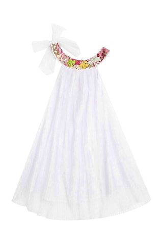 Vestido - Blanco, verde y rosa