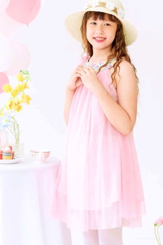 Vestido plisado - Verde, amarillo y rosa