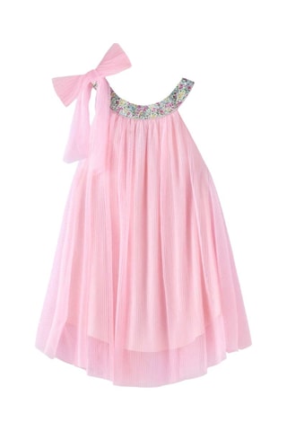 Vestido plisado - Verde, amarillo y rosa