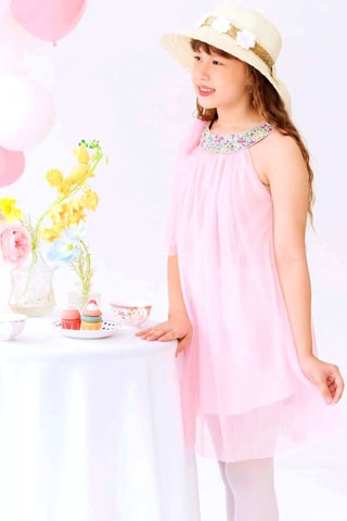 Vestido plisado - Verde, amarillo y rosa