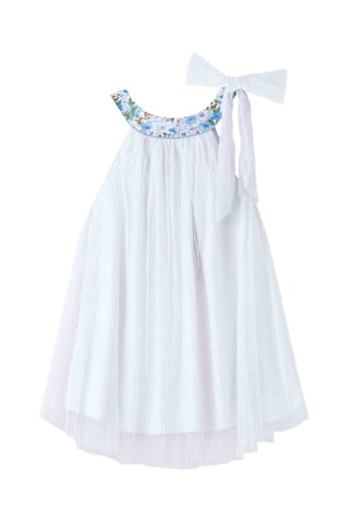 Vestido plisado - Blanco, azul y amarillo
