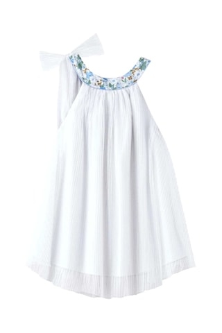 Vestido plisado - Blanco, azul y amarillo