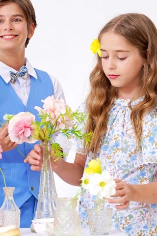 Vestido - Blanco, azul y verde