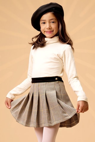 Falda plisada de lana - Negro, amarillo y gris