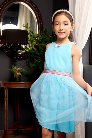 Robe plissée - Bleu et rose