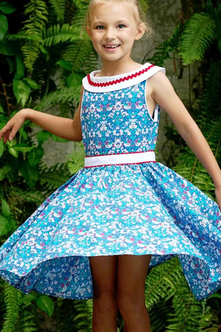 Vestido plisado - Blanco, rojo y azul