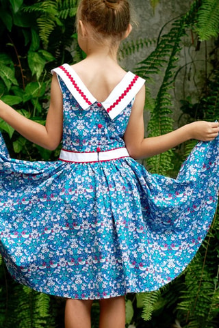Vestido plisado - Blanco, rojo y azul