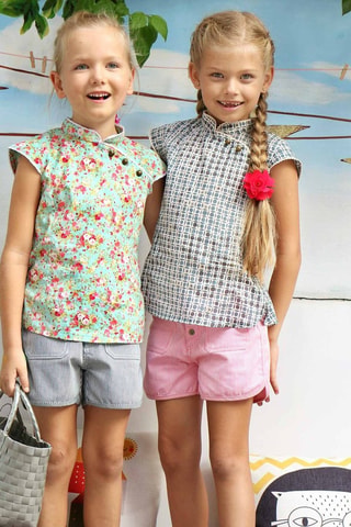 Blusa - Blanco, verde y rosa