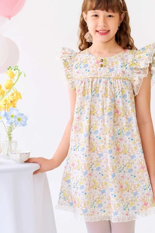 Vestido - Blanco, amarillo y rosa