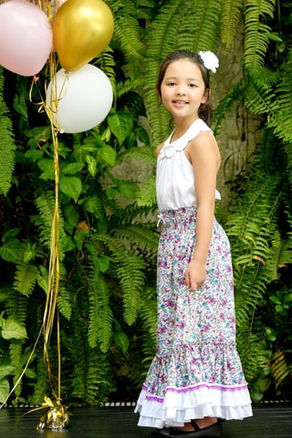 Vestido - Blanco, verde y violeta